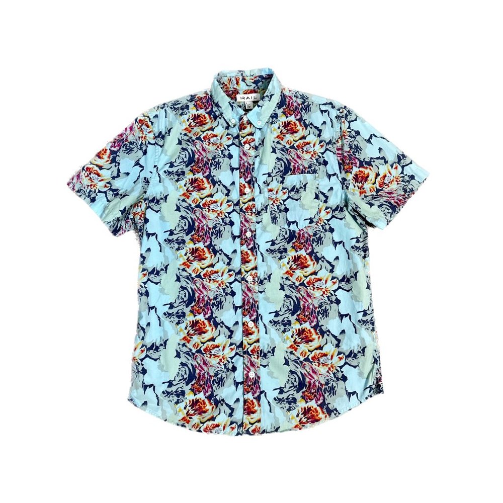 Men's THE RAIL Hawaiian Short Sleeve Shirt | Floral Pattern | Blue | Size - S
